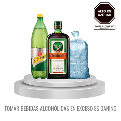 JAGERMEISTER 700ML+SCHWEPPES GINGER ALOE 1.5L+HIELO 1.5 K