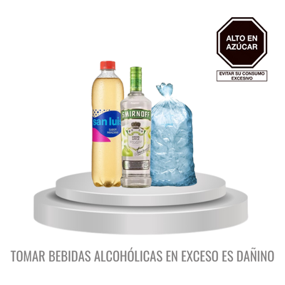 SMIRNOFF GREEN APPLE 700ML+SAN LUIS MANZANA 1.5L+HIELO 1.5 K