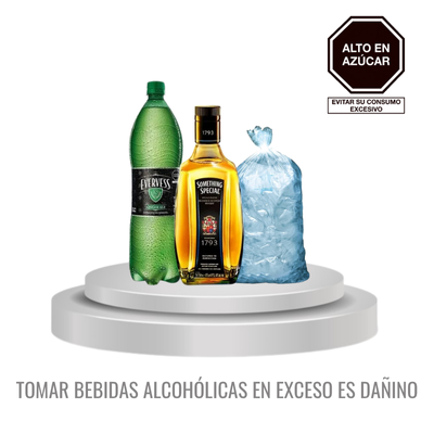 WHISKY SOMETHING SPECIAL 750ML+EVERESS GINGER ALE 1.5L+HIELO 1.5KG